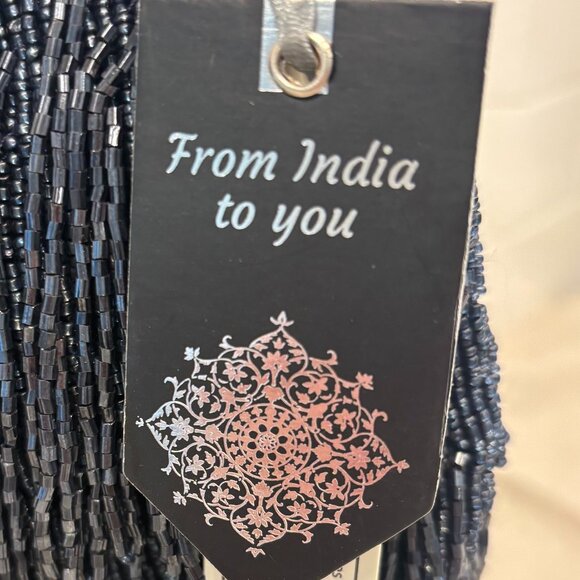 Viral Beaded Fringe Shoulder Bag - Navy Blue - Made in India - Picture 8 of 13